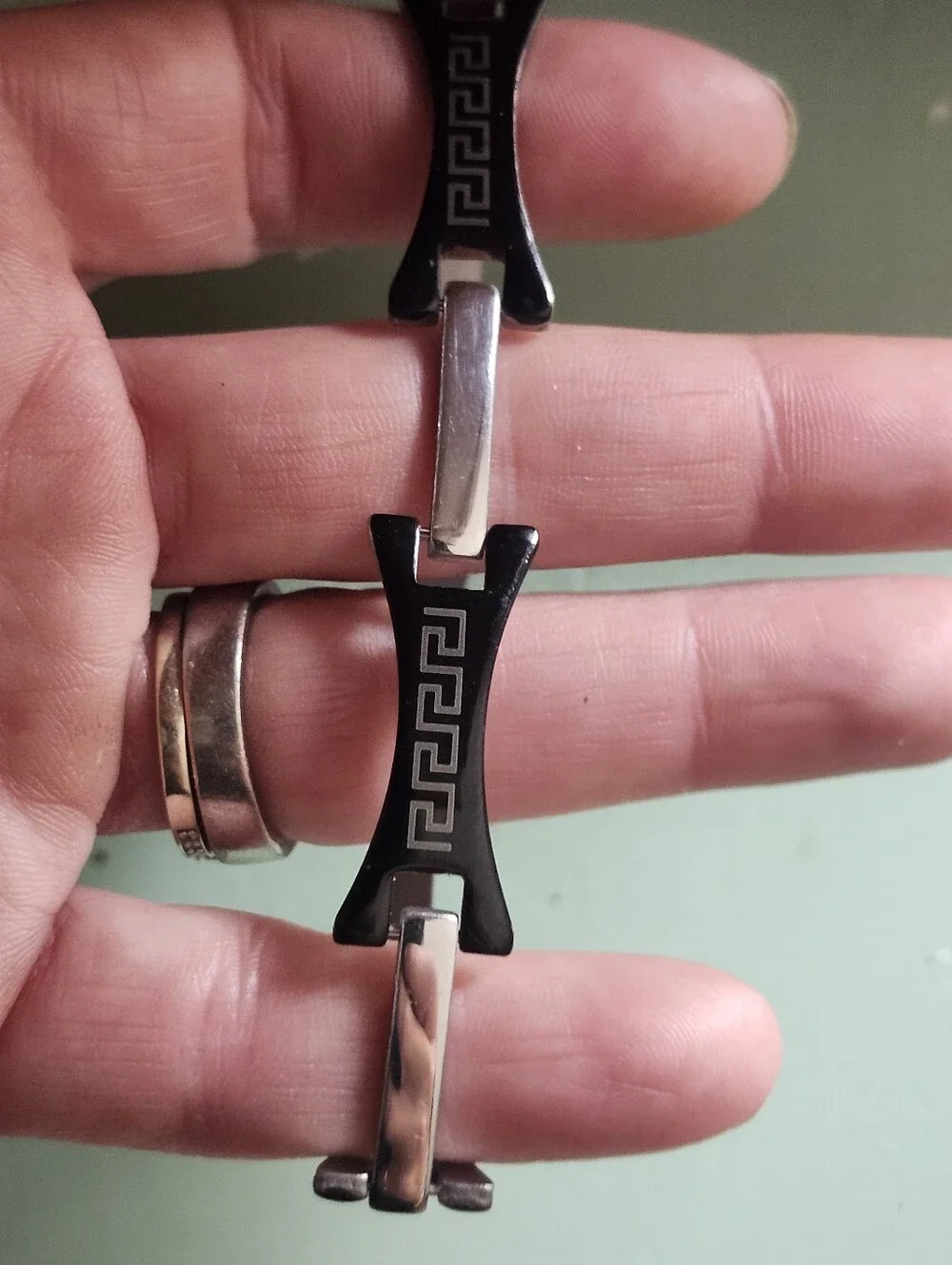 Stainless Steel Black & Silver Geometric Design Link Bracelet for Men